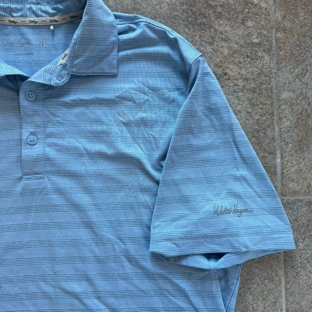 Walter Hagen Light Blue Golf Striped Polo Shirt Size Large